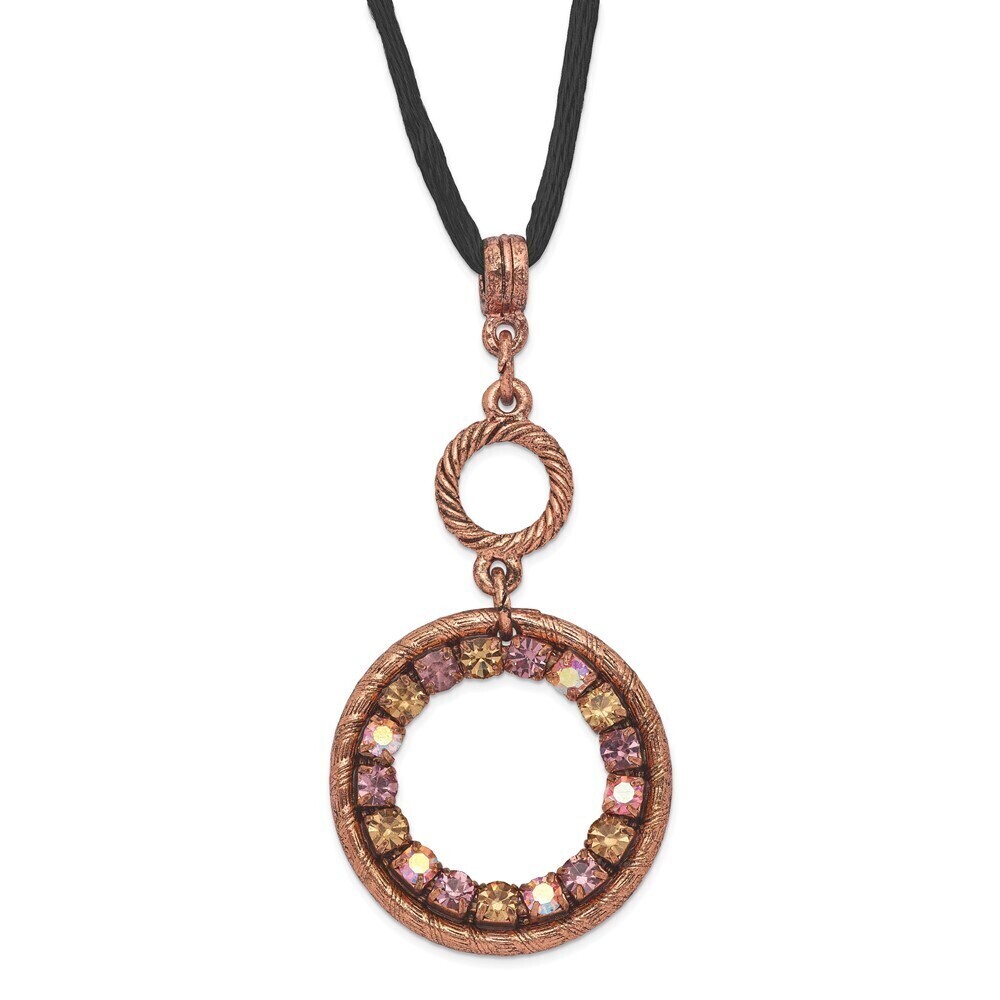 Copper-tone Pink Purple Colorado Crystal Circle Adj. 16" Satin Cord Necklace